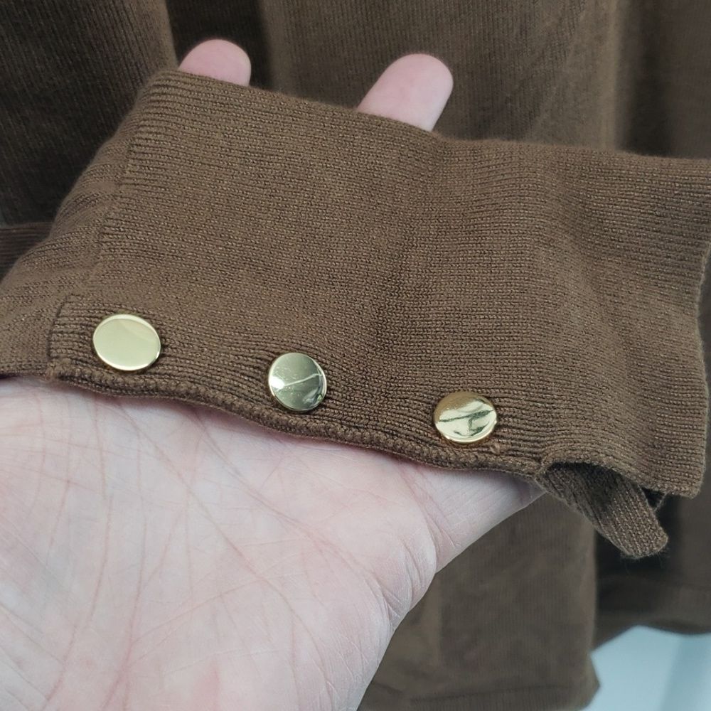 JM Collection Brown Sweater Medium Button Sleeve Cozy Casual Pullover (AL) - Picture 3 of 7